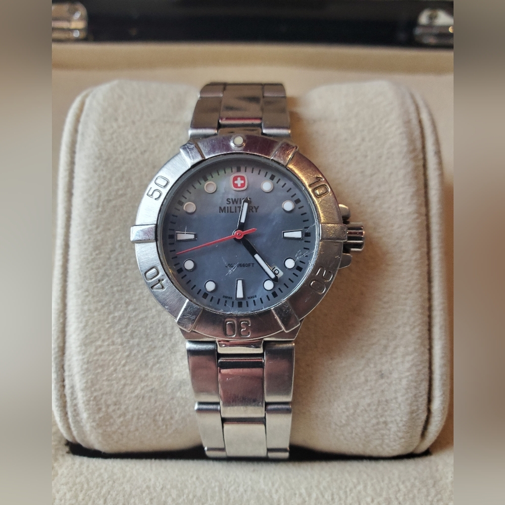 Womens Swiss Military SS And Mother Of Pearl Watch